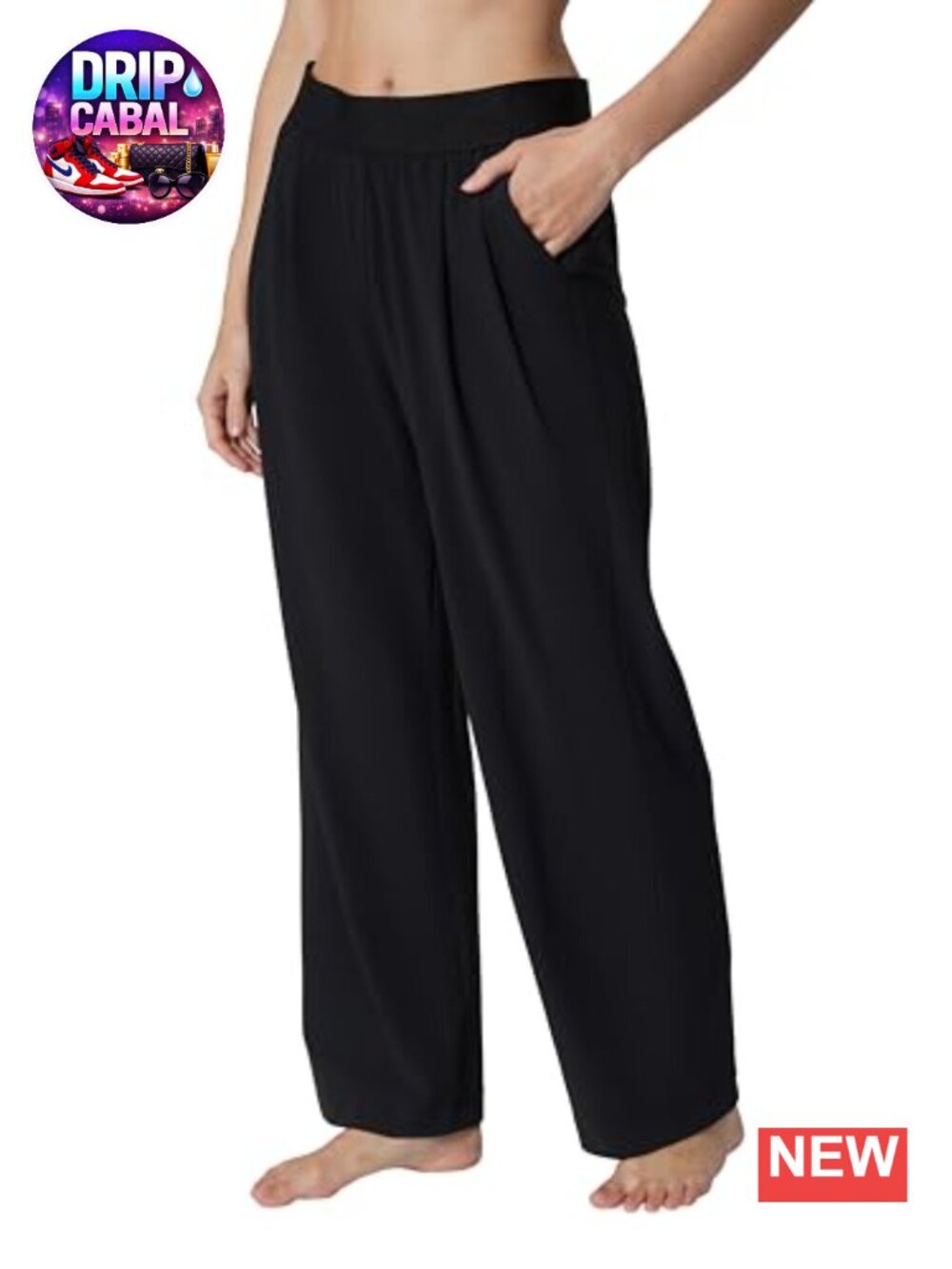 Wide Leg Trouser Pants with Pockets High Rise Lightweight Stretch Pull-On Work